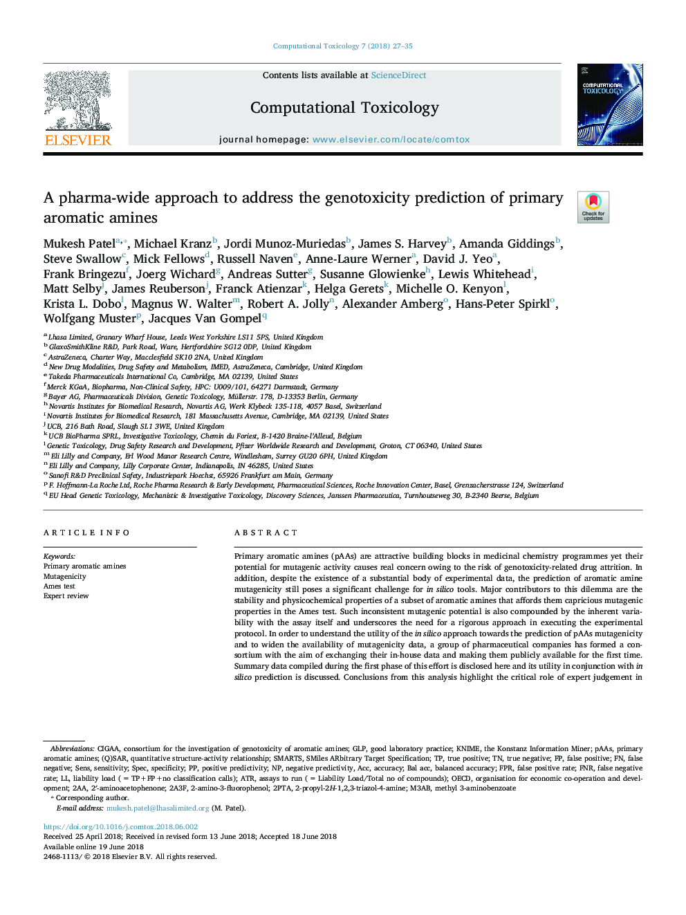 A pharma-wide approach to address the genotoxicity prediction of primary aromatic amines