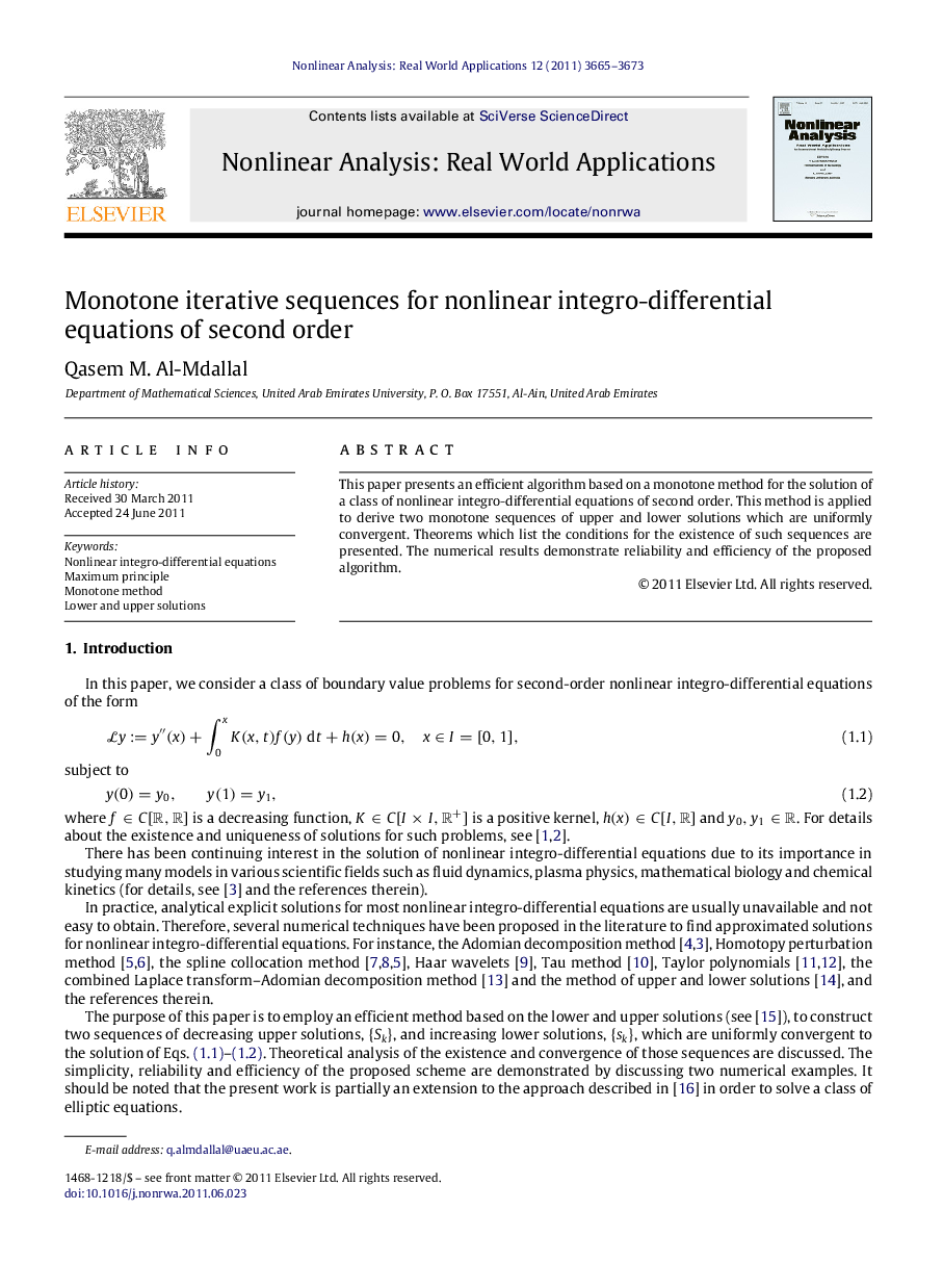 Monotone iterative sequences for nonlinear integro-differential equations of second order