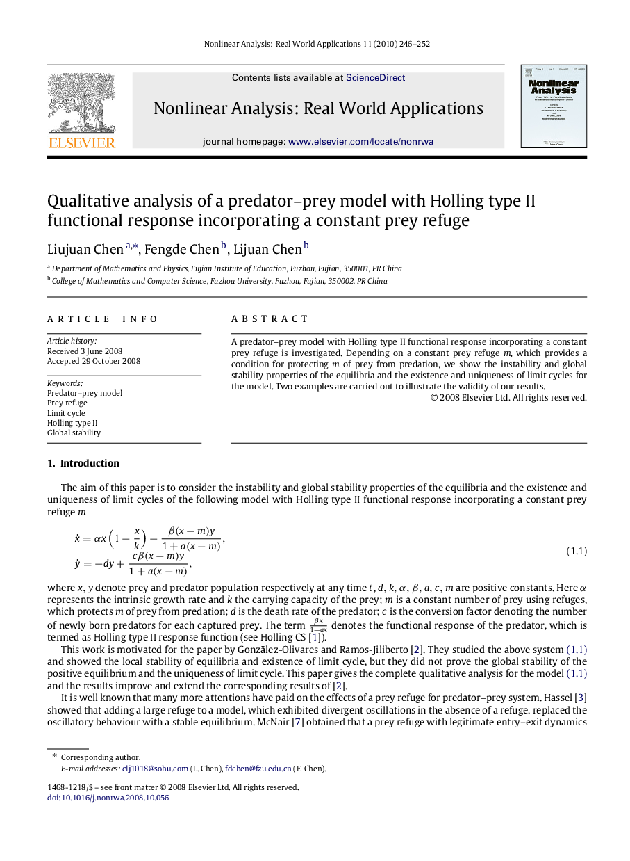 Qualitative analysis of a predator–prey model with Holling type II functional response incorporating a constant prey refuge