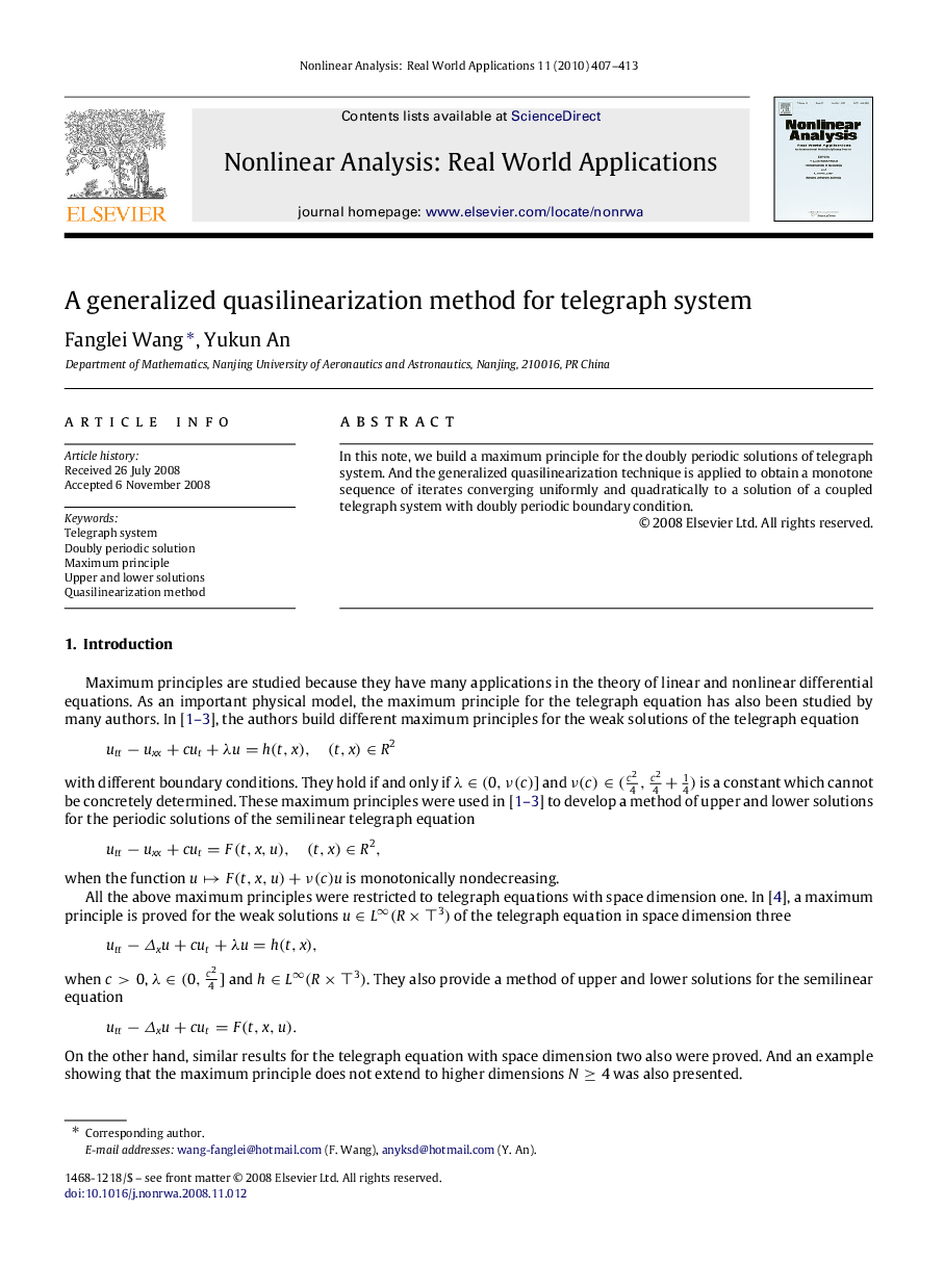 A generalized quasilinearization method for telegraph system