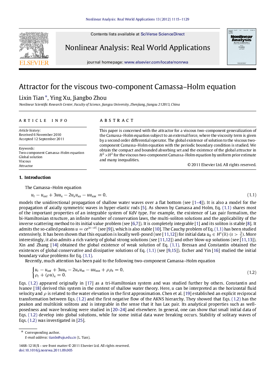 Attractor for the viscous two-component Camassa–Holm equation