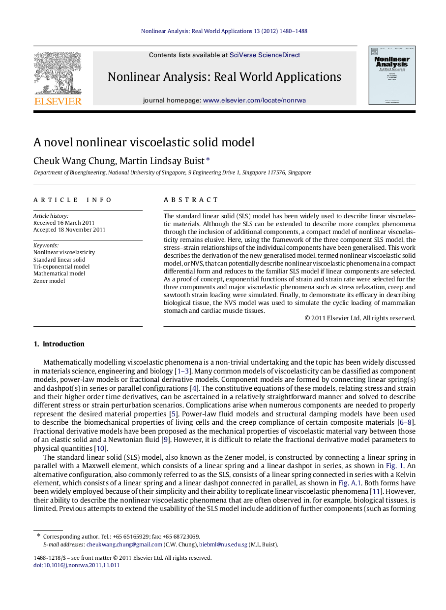 A novel nonlinear viscoelastic solid model