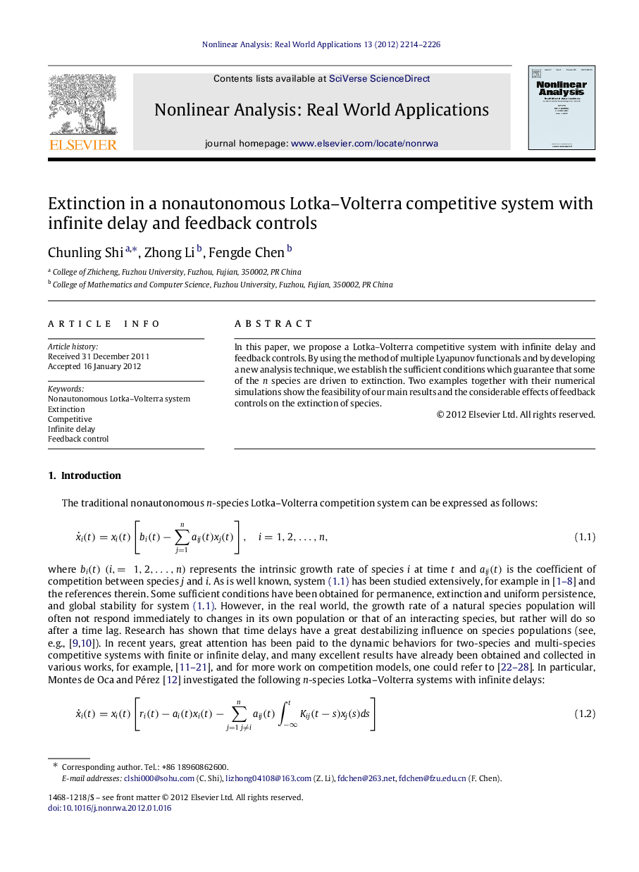 Extinction in a nonautonomous Lotka–Volterra competitive system with infinite delay and feedback controls