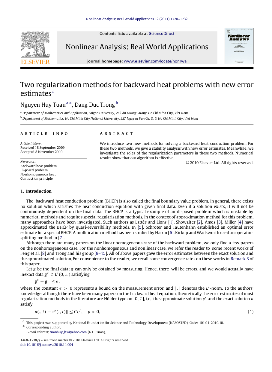 Two regularization methods for backward heat problems with new error estimates 