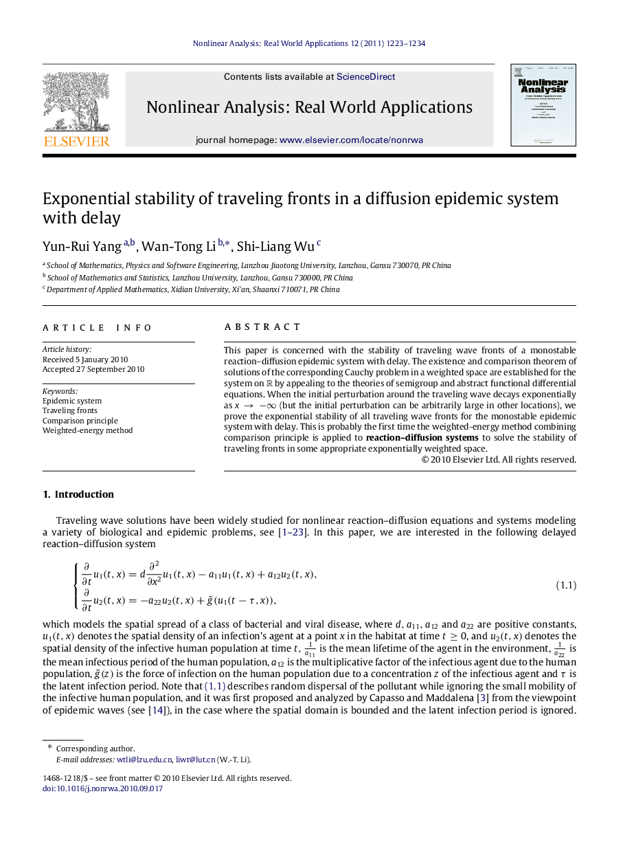 Exponential stability of traveling fronts in a diffusion epidemic system with delay