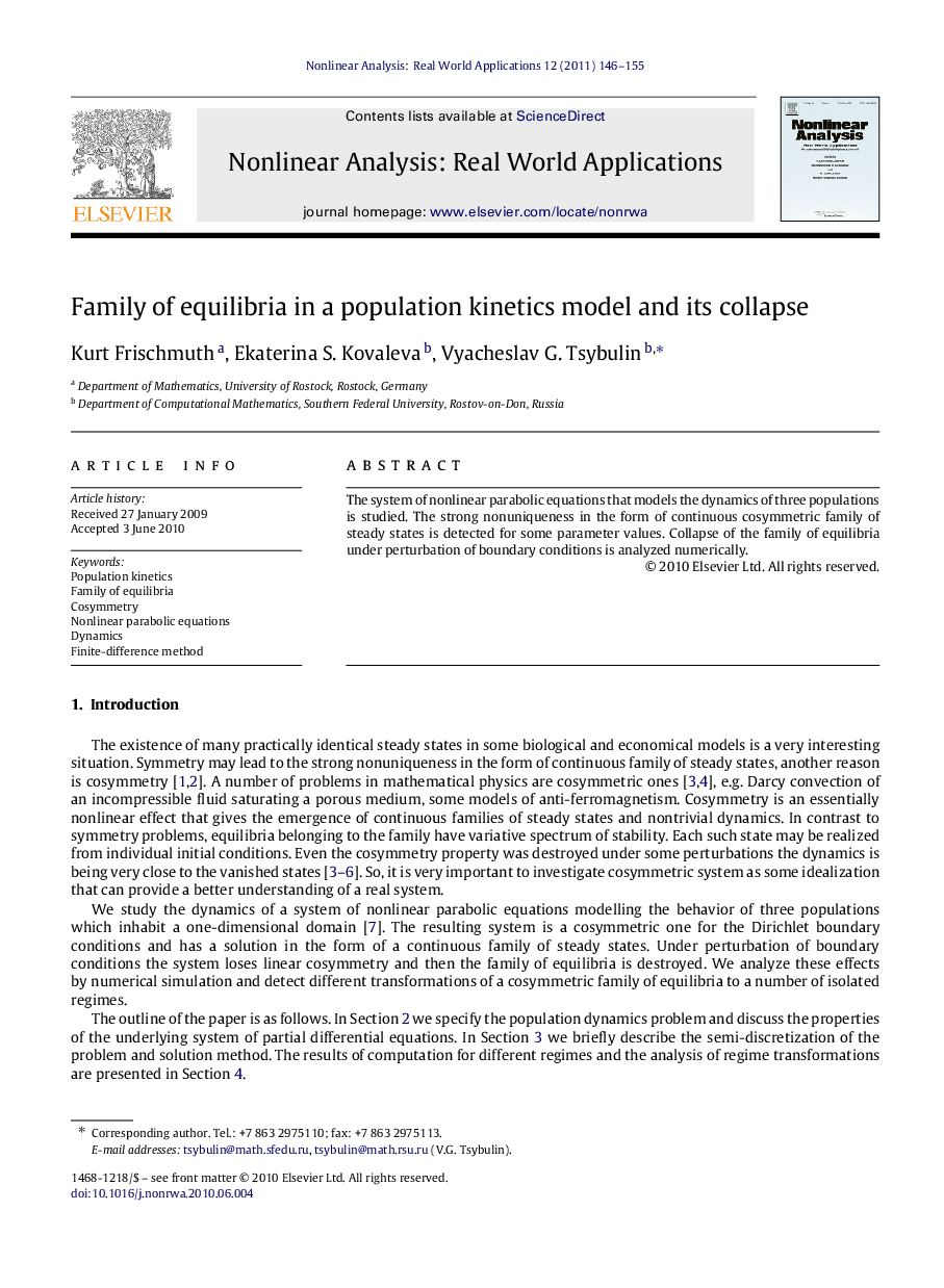 Family of equilibria in a population kinetics model and its collapse