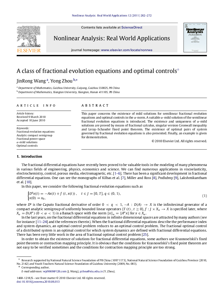 A class of fractional evolution equations and optimal controls 