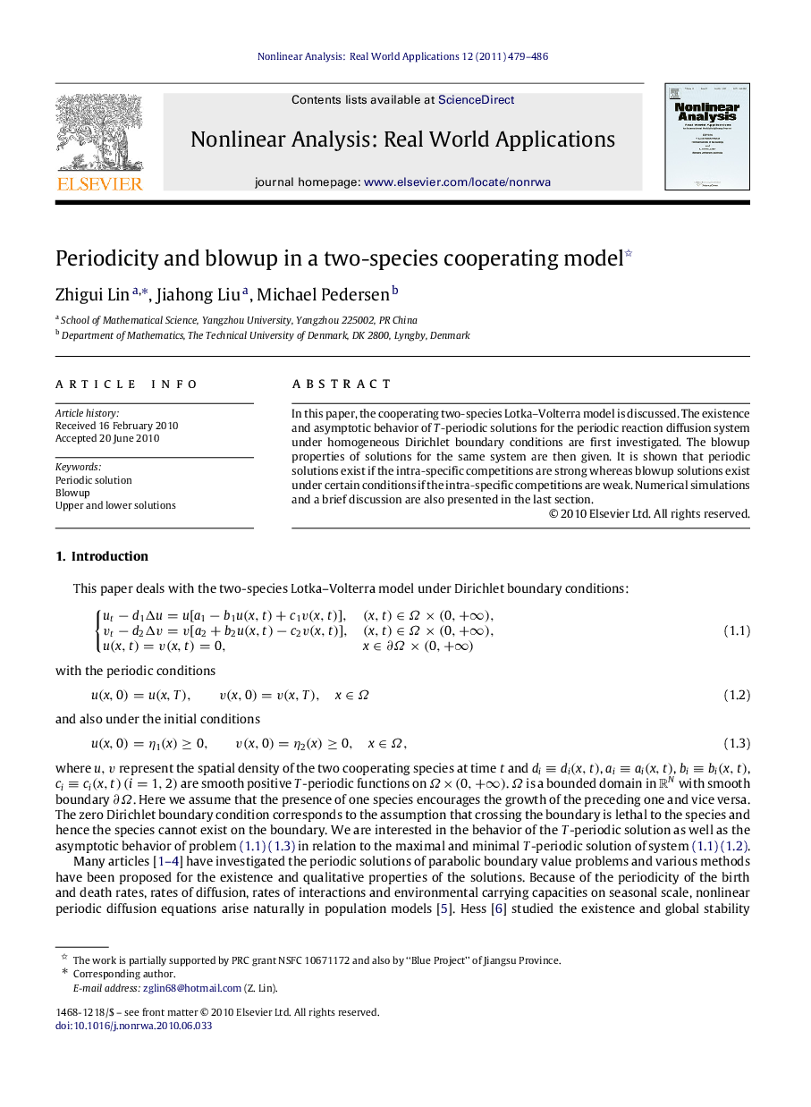 Periodicity and blowup in a two-species cooperating model 