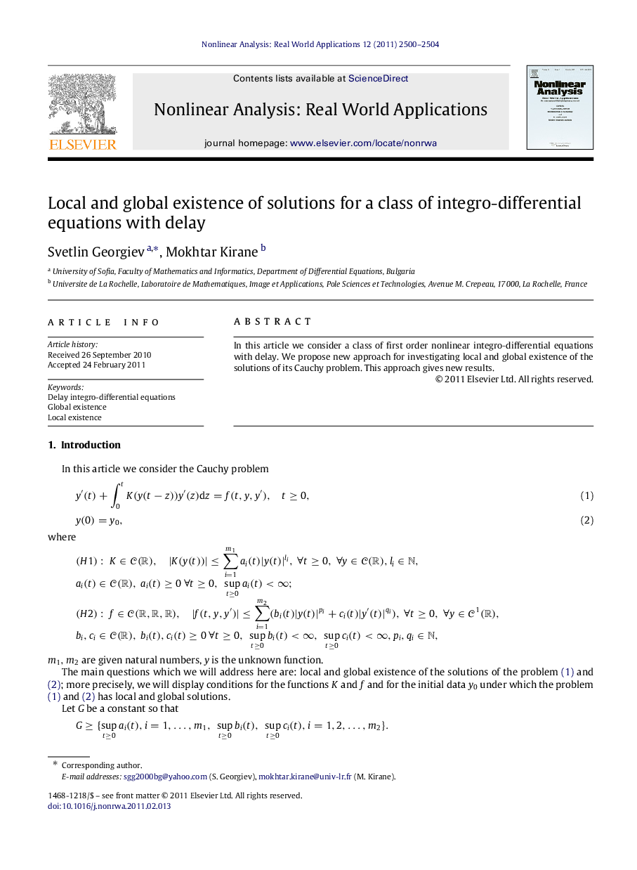 Local and global existence of solutions for a class of integro-differential equations with delay