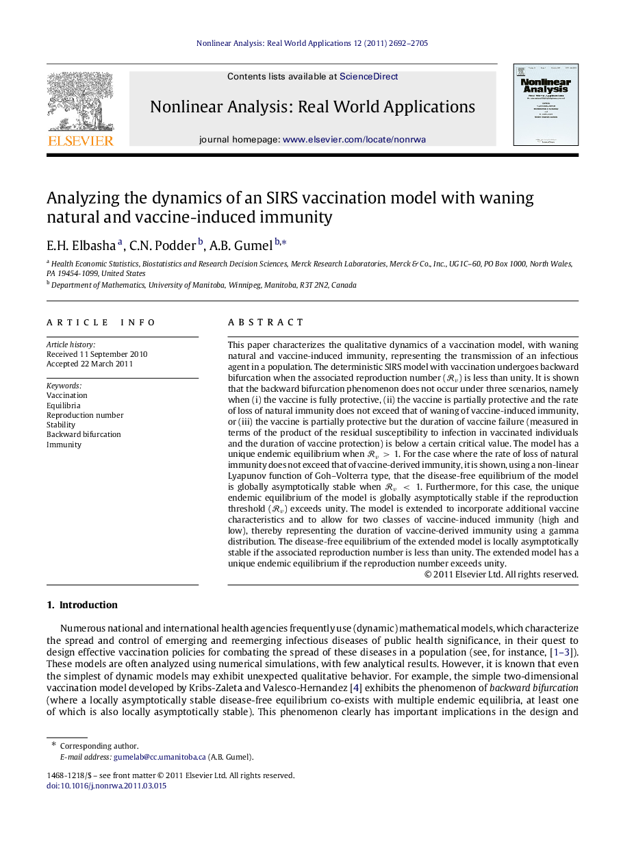 Analyzing the dynamics of an SIRS vaccination model with waning natural and vaccine-induced immunity