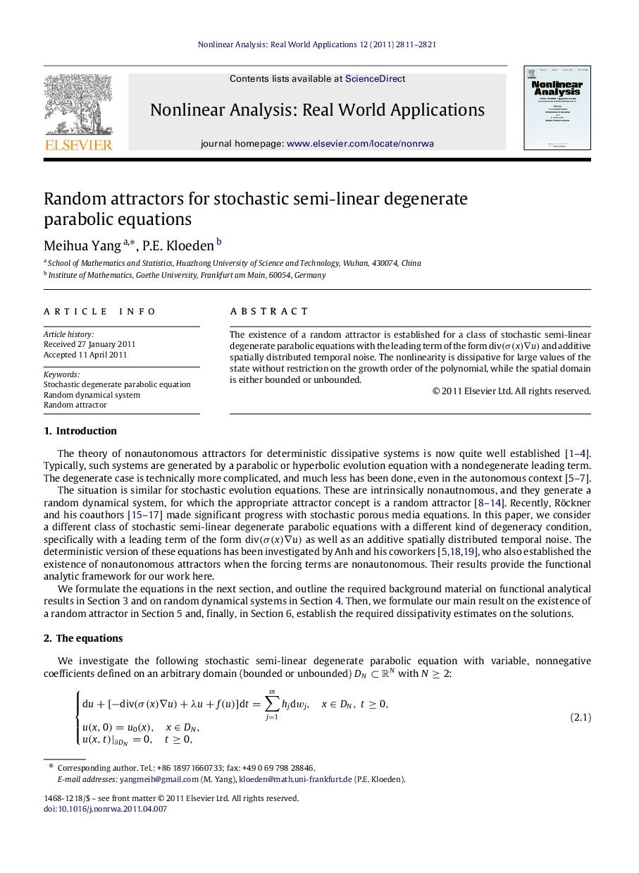 Random attractors for stochastic semi-linear degenerate parabolic equations