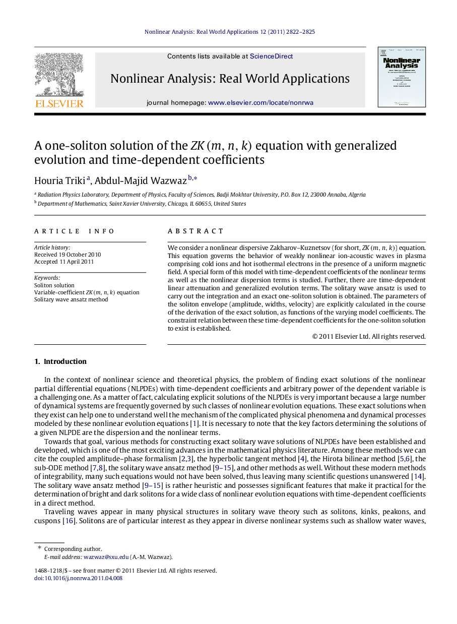 A one-soliton solution of the ZK(m,n,k)ZK(m,n,k) equation with generalized evolution and time-dependent coefficients