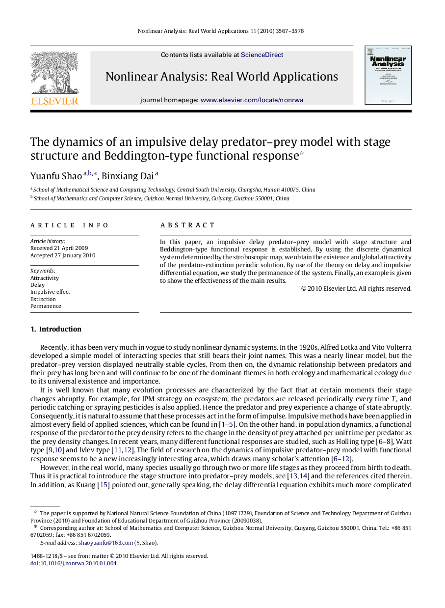 The dynamics of an impulsive delay predator–prey model with stage structure and Beddington-type functional response 