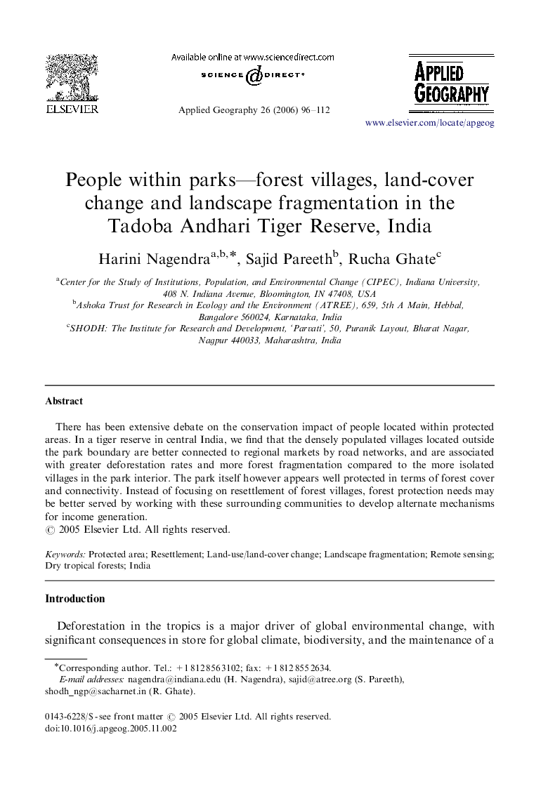 People within parks—forest villages, land-cover change and landscape fragmentation in the Tadoba Andhari Tiger Reserve, India