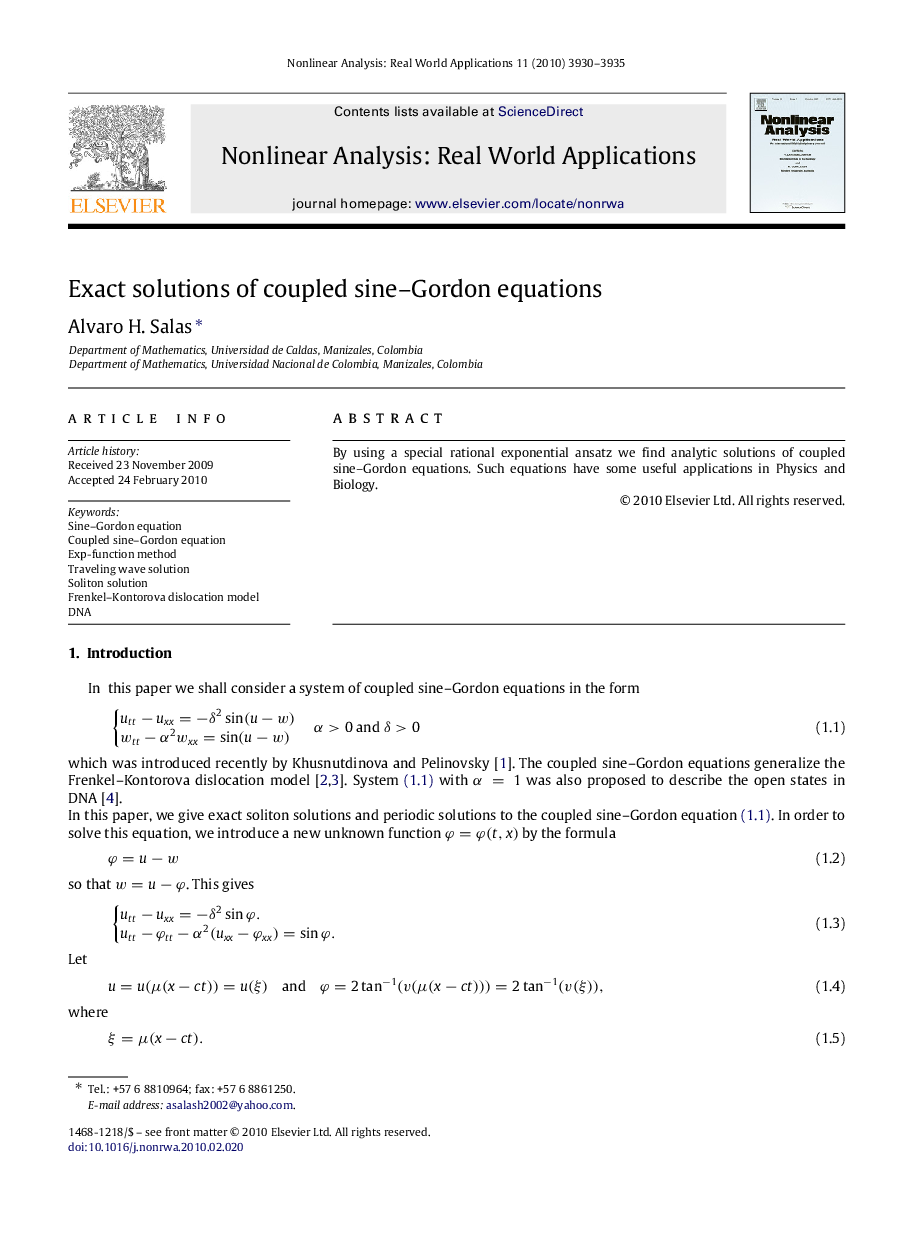 Exact solutions of coupled sine–Gordon equations