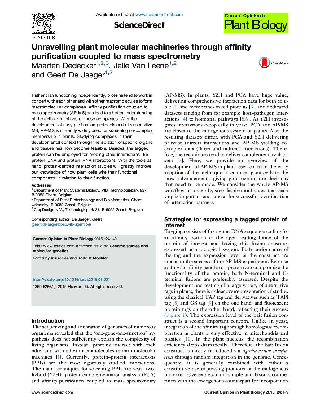 Unravelling plant molecular machineries through affinity purification coupled to mass spectrometry