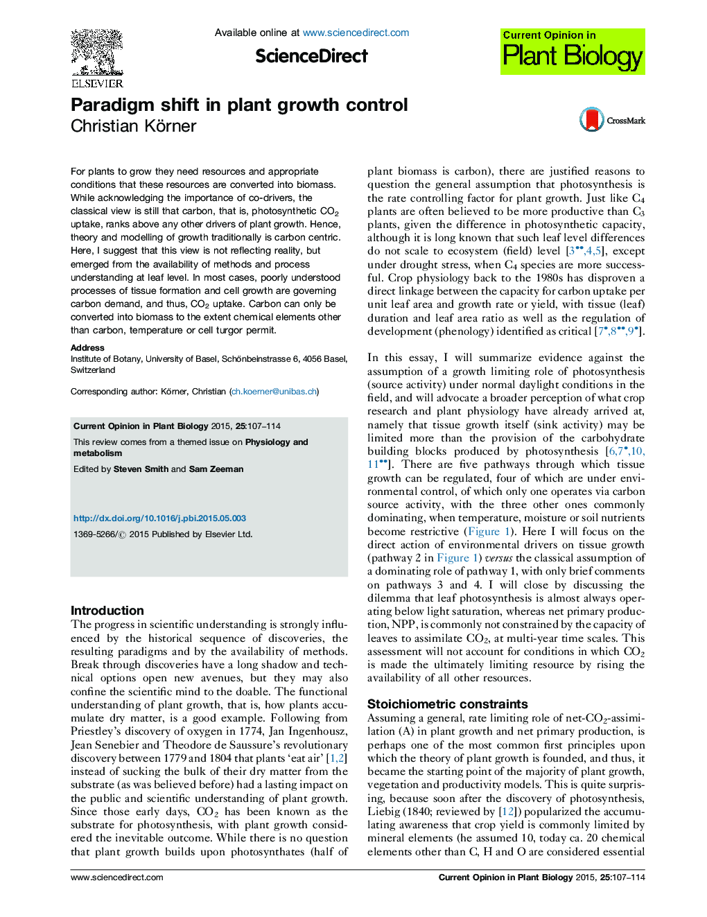 Paradigm shift in plant growth control