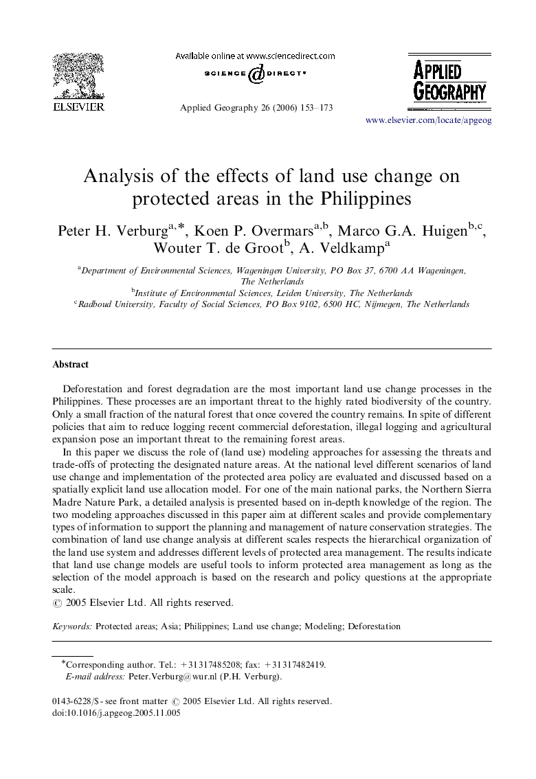 Analysis of the effects of land use change on protected areas in the Philippines