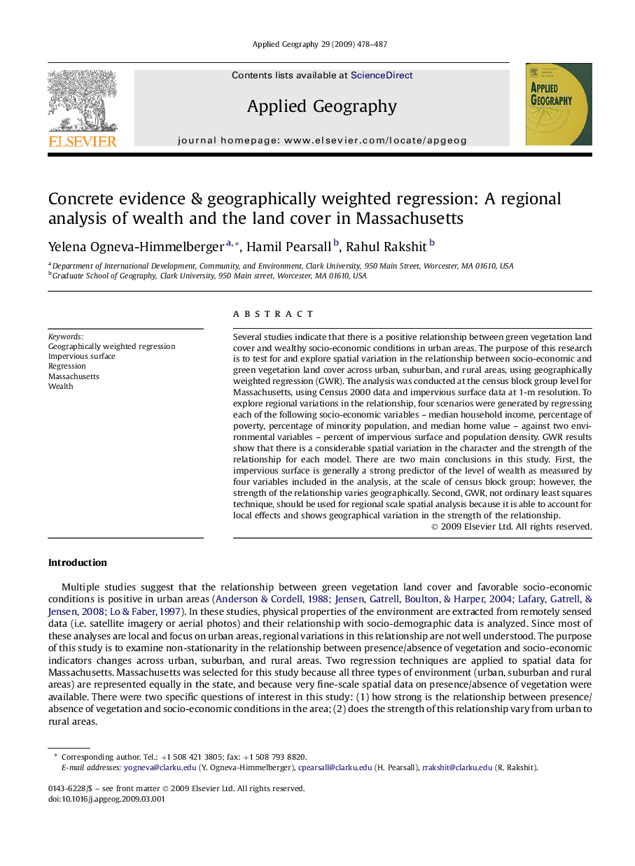 Concrete evidence & geographically weighted regression: A regional analysis of wealth and the land cover in Massachusetts