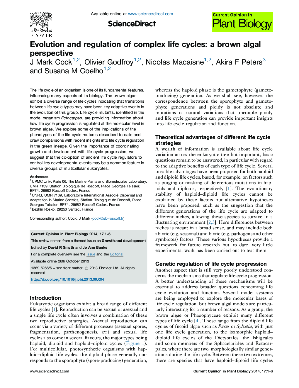 Evolution and regulation of complex life cycles: a brown algal perspective