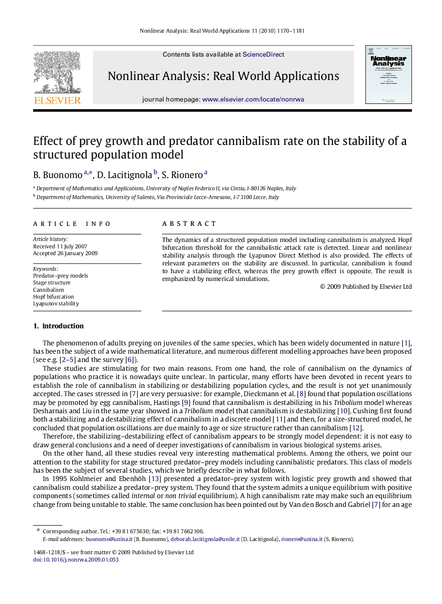 Effect of prey growth and predator cannibalism rate on the stability of a structured population model