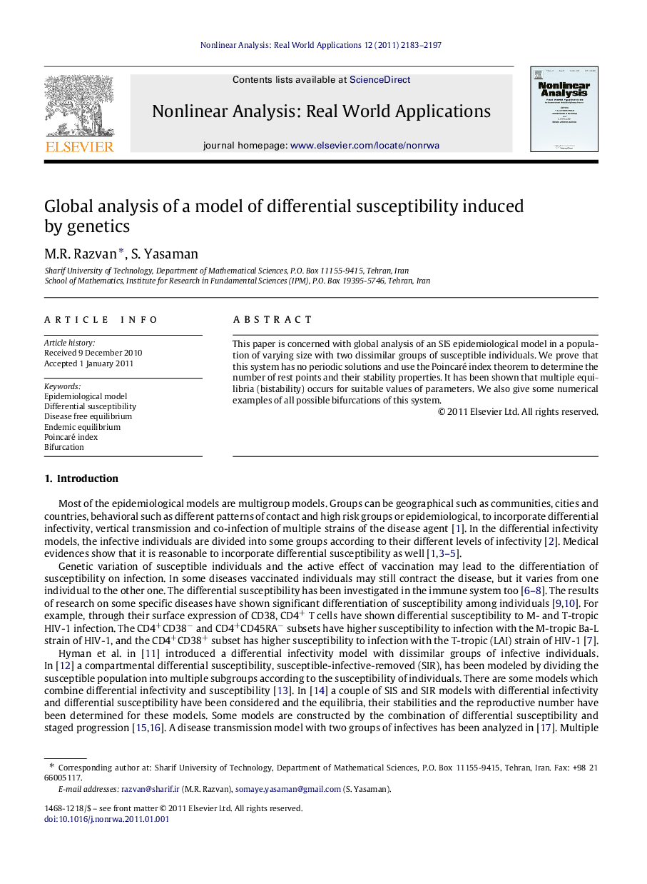 Global analysis of a model of differential susceptibility induced by genetics