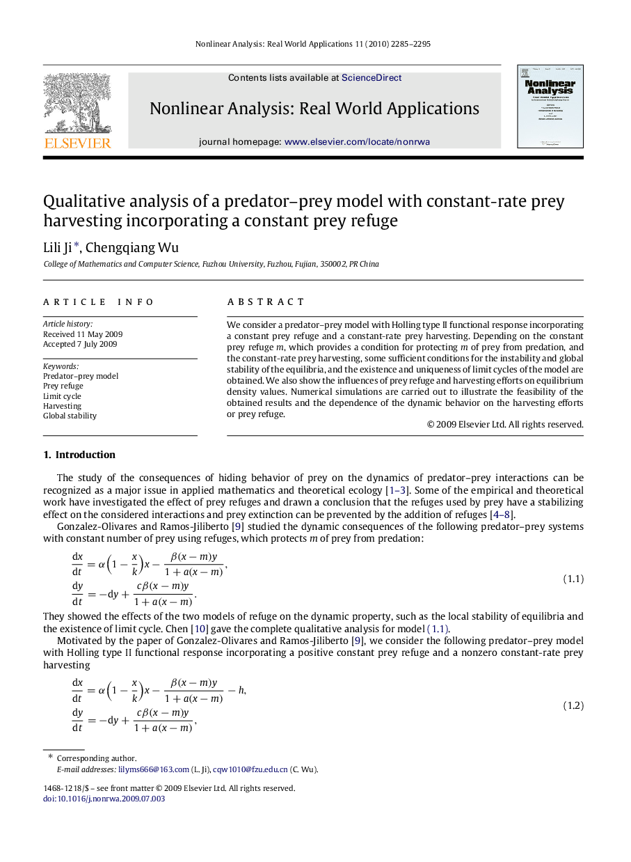 Qualitative analysis of a predator–prey model with constant-rate prey harvesting incorporating a constant prey refuge