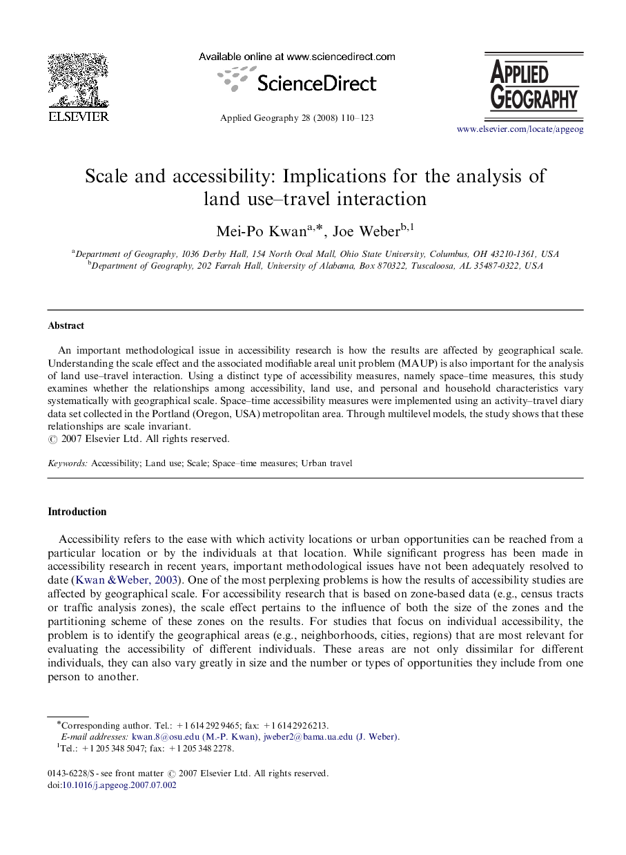 Scale and accessibility: Implications for the analysis of land use–travel interaction