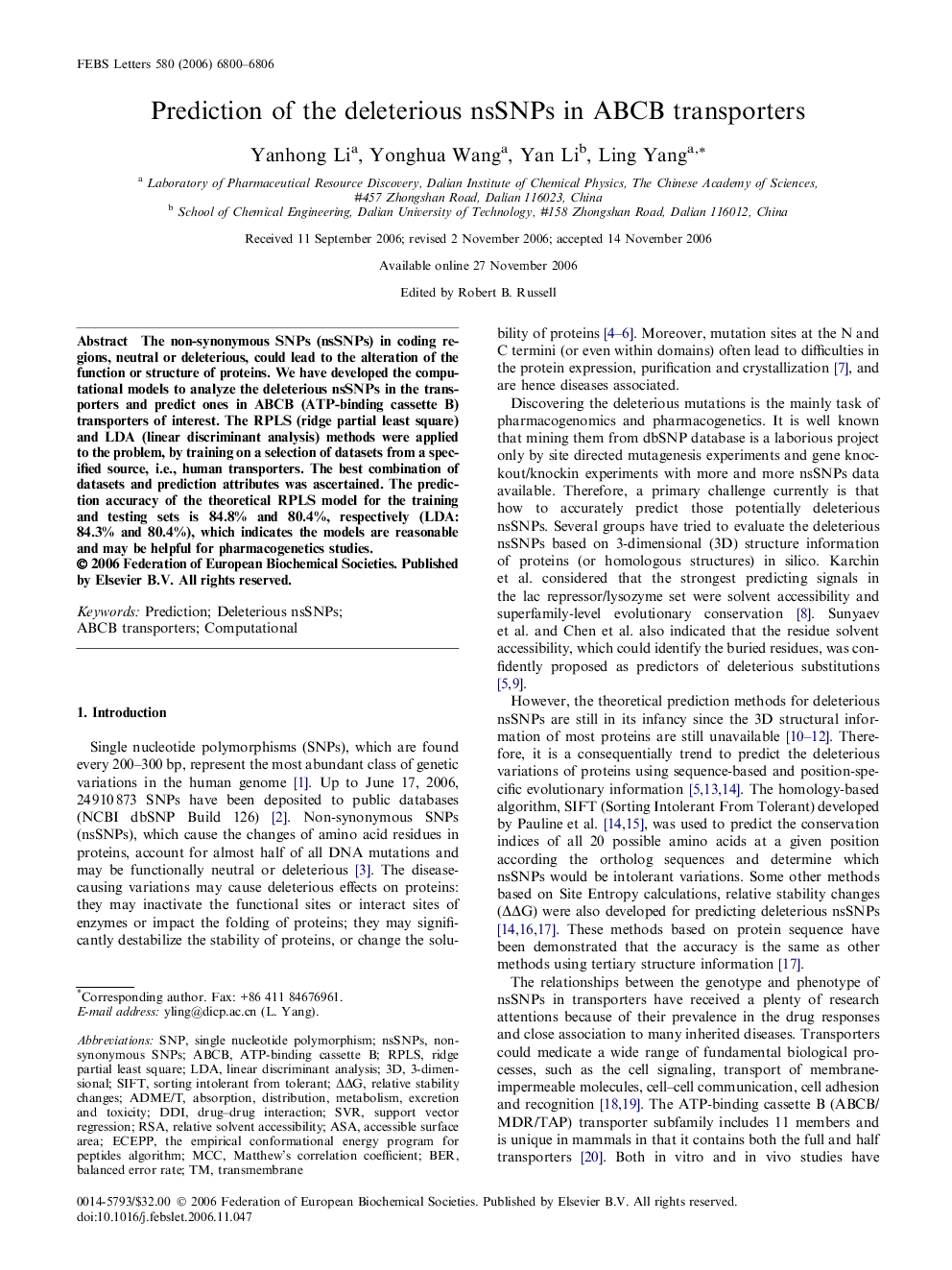 Prediction of the deleterious nsSNPs in ABCB transporters