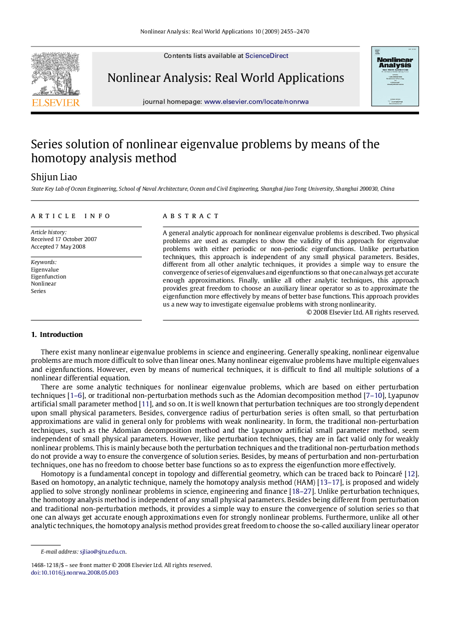 Series solution of nonlinear eigenvalue problems by means of the homotopy analysis method