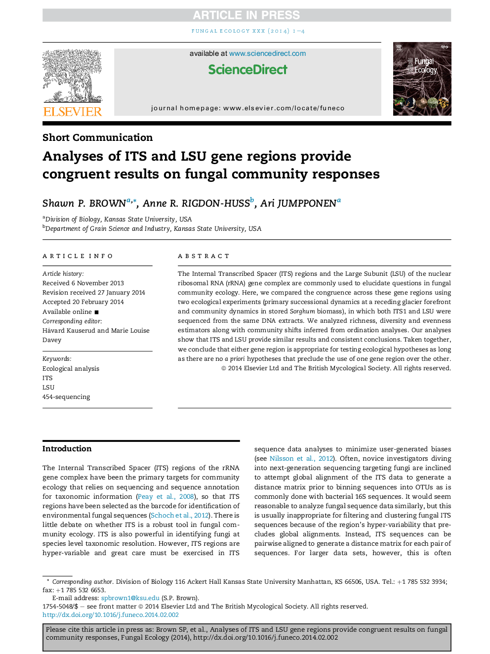 Analyses of ITS and LSU gene regions provide congruent results on fungal community responses