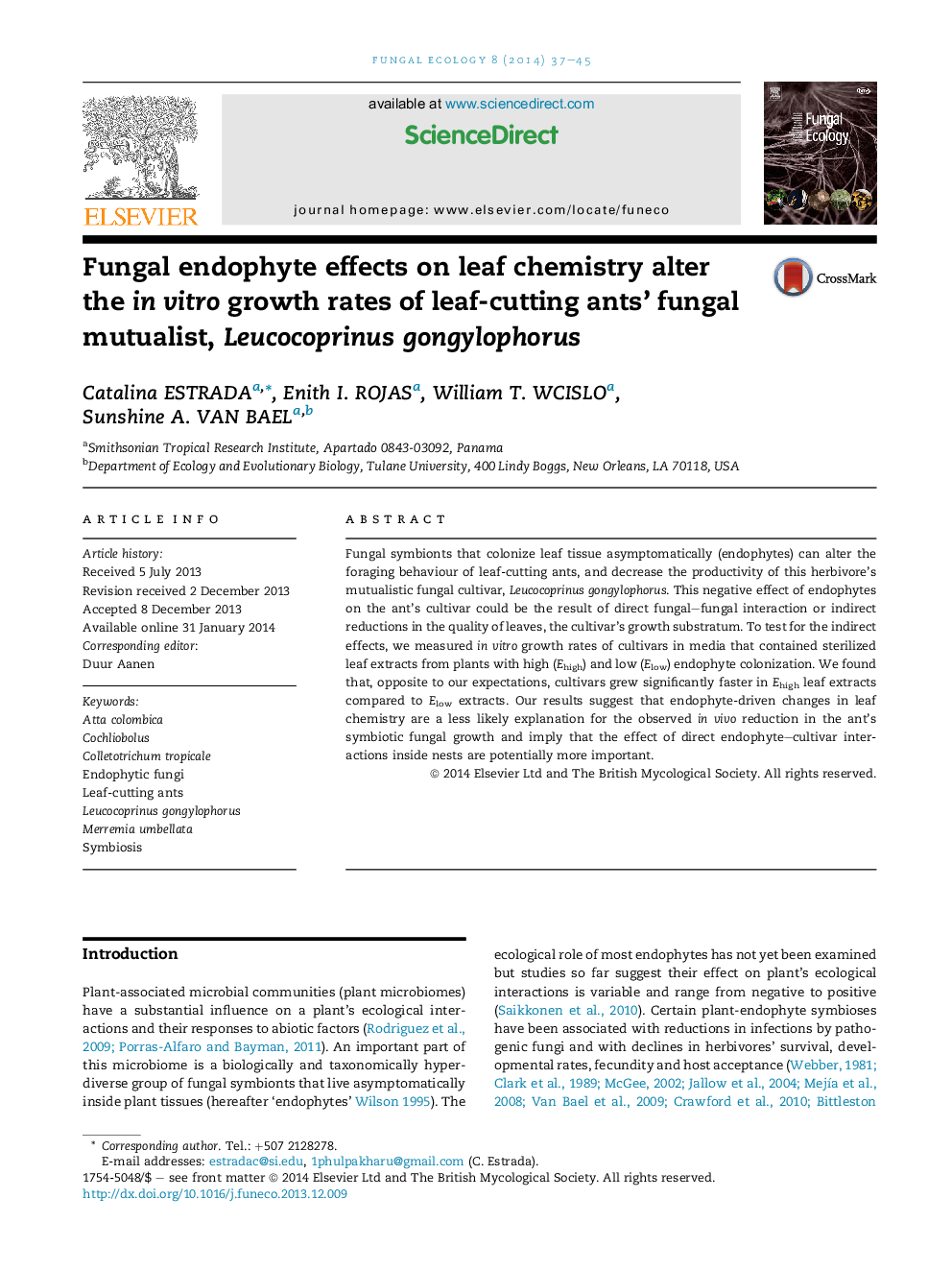 Fungal endophyte effects on leaf chemistry alter the inÂ vitro growth rates of leaf-cutting ants' fungal mutualist, Leucocoprinus gongylophorus