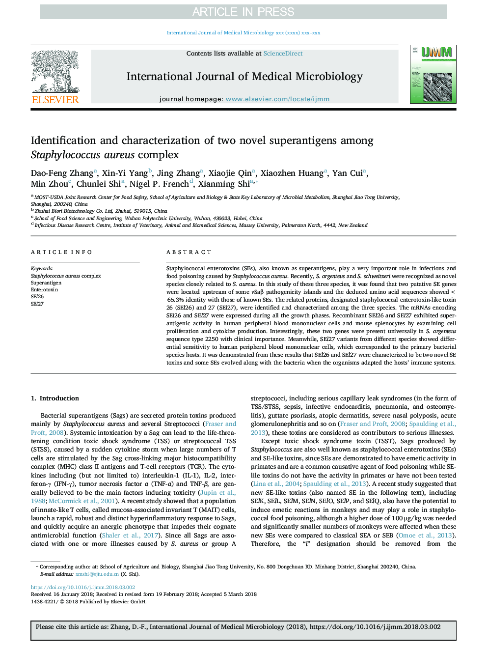 Identification and characterization of two novel superantigens among Staphylococcus aureus complex