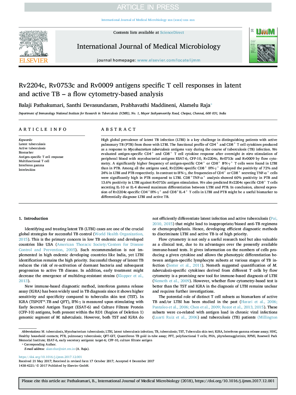 Rv2204c, Rv0753c and Rv0009 antigens specific T cell responses in latent and active TB - a flow cytometry-based analysis