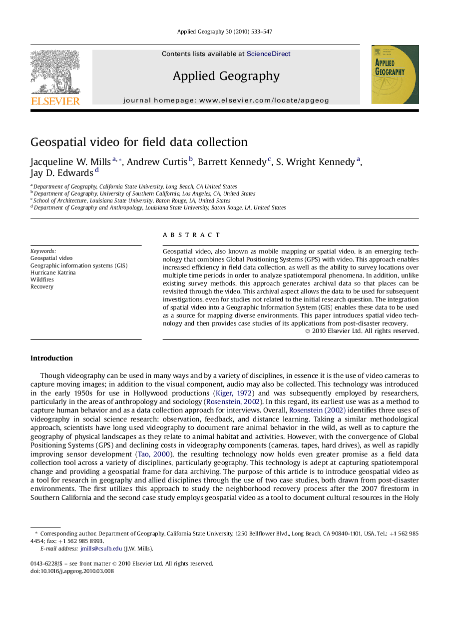 Geospatial video for field data collection