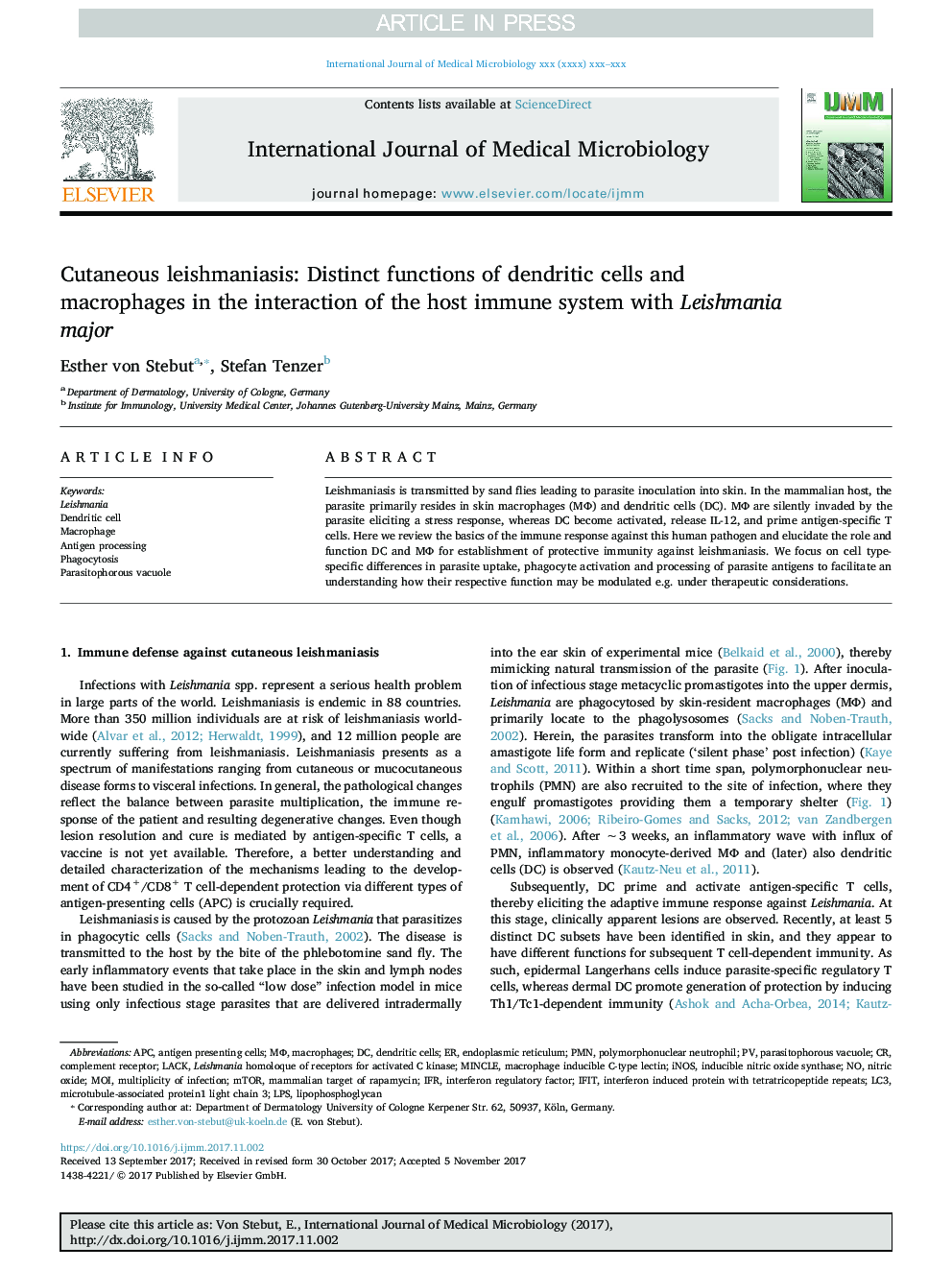 لیشمانیوز جلدی: عملکرد مشخصی از سلولهای دندریتیک و ماکروفاژها در تعامل سیستم ایمنی میزبان با لیشمانیا بزرگ 