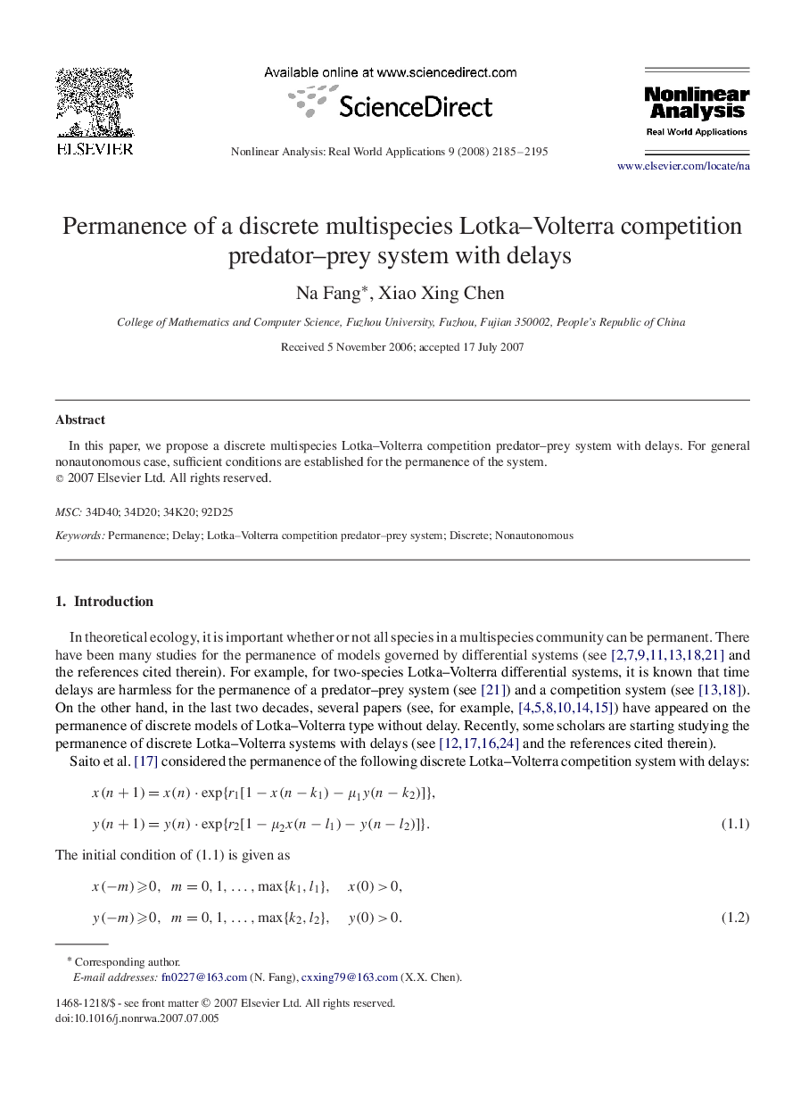 Permanence of a discrete multispecies Lotka–Volterra competition predator–prey system with delays