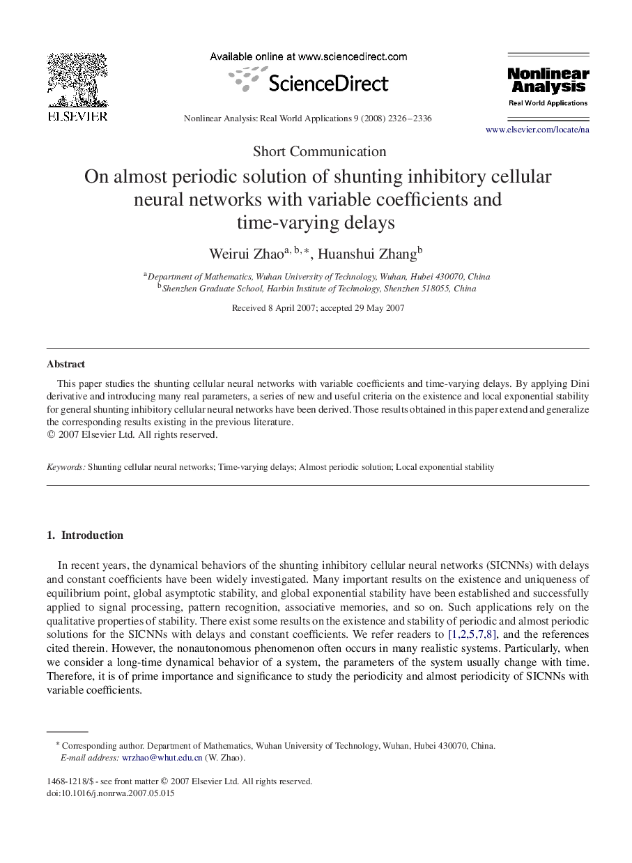 On almost periodic solution of shunting inhibitory cellular neural networks with variable coefficients and time-varying delays