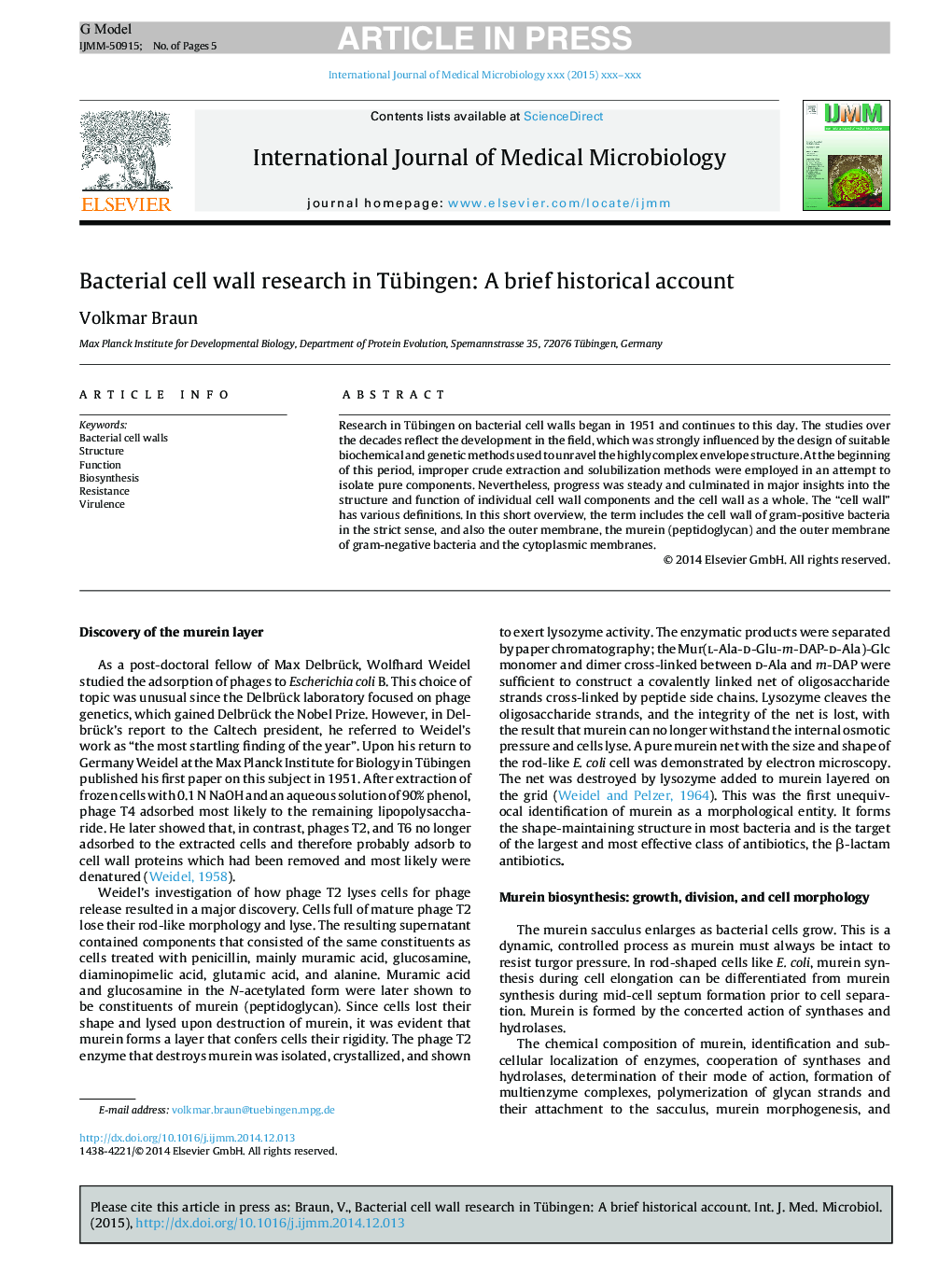 Bacterial cell wall research in Tübingen: A brief historical account