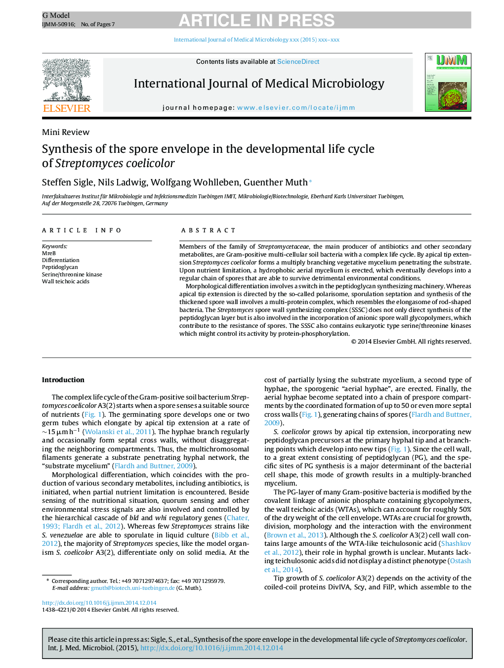 Synthesis of the spore envelope in the developmental life cycle of Streptomyces coelicolor