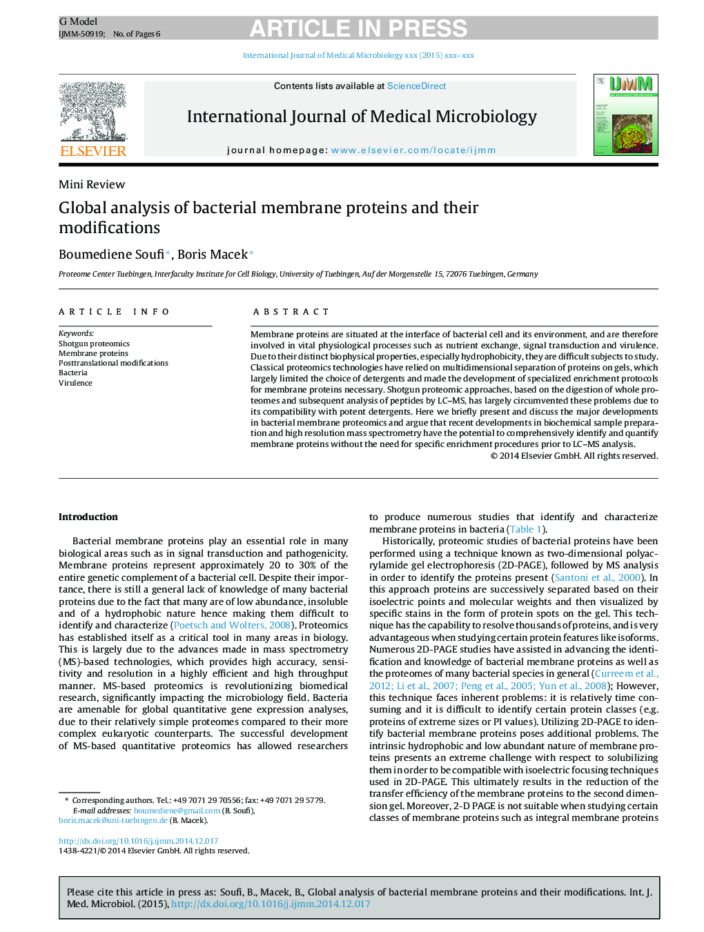 Global analysis of bacterial membrane proteins and their modifications