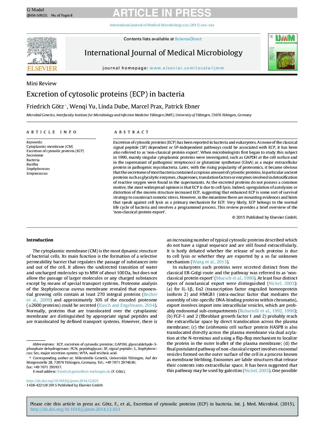 Excretion of cytosolic proteins (ECP) in bacteria