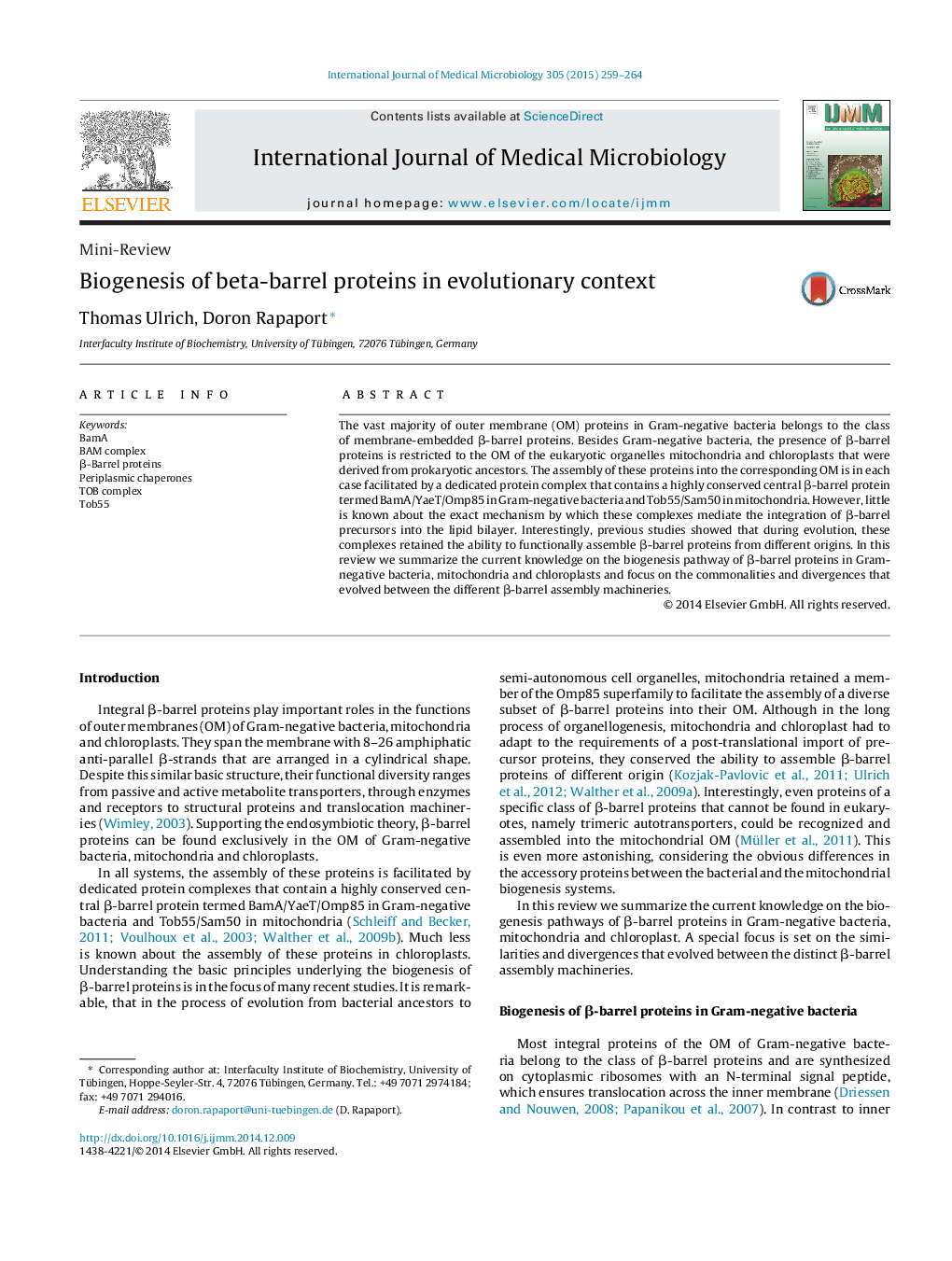 Biogenesis of beta-barrel proteins in evolutionary context