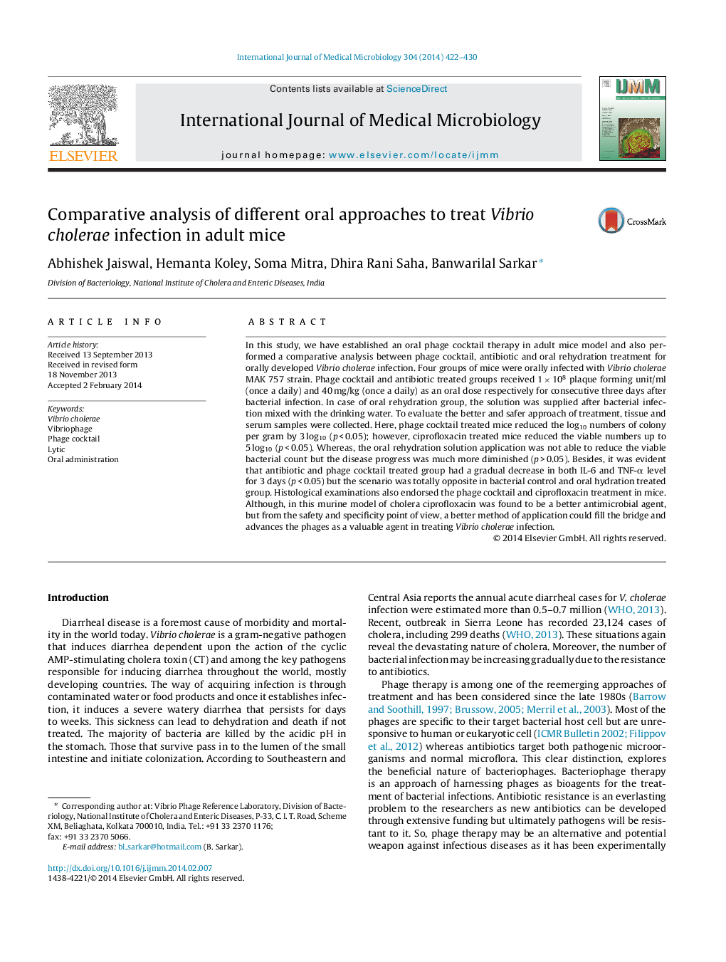 Comparative analysis of different oral approaches to treat Vibrio cholerae infection in adult mice