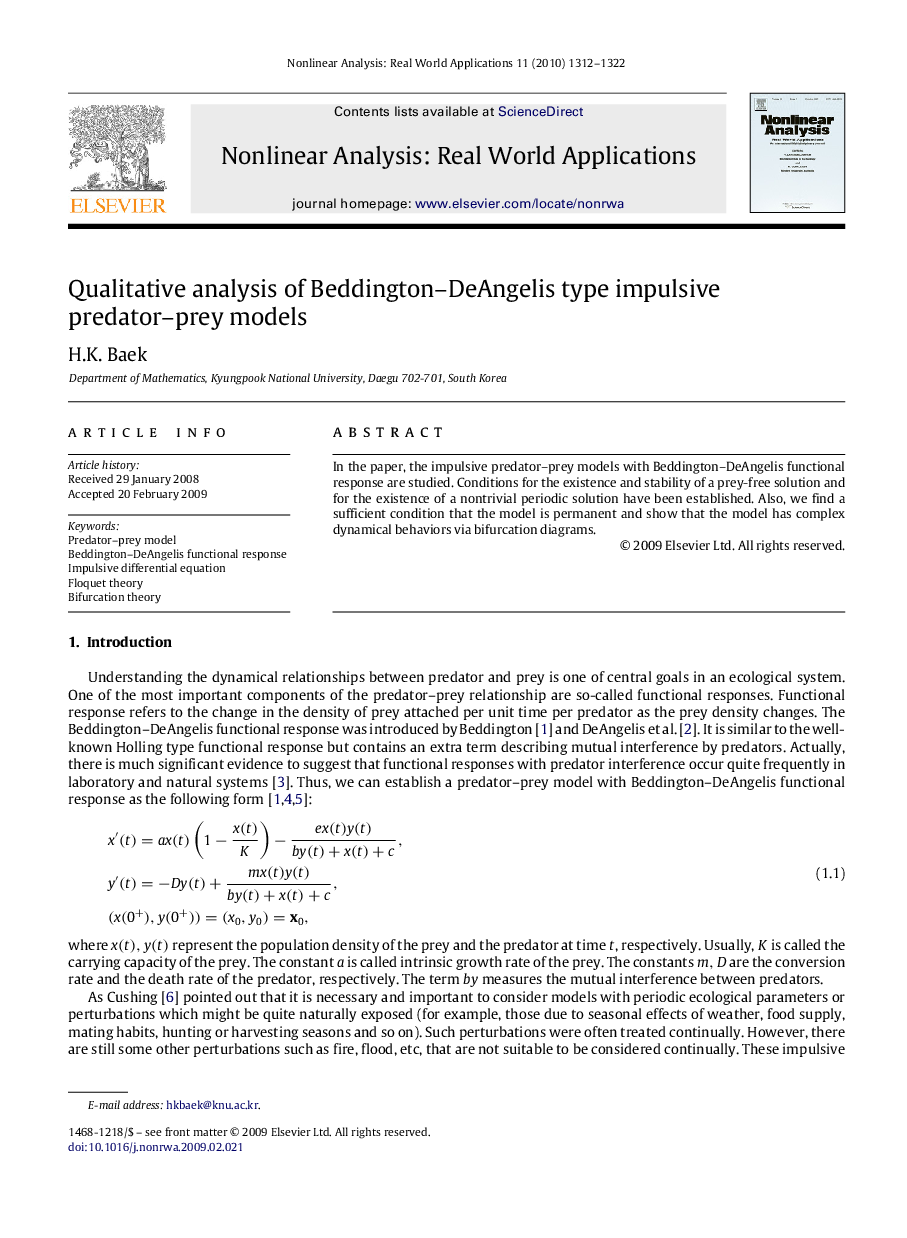 Qualitative analysis of Beddington–DeAngelis type impulsive predator–prey models