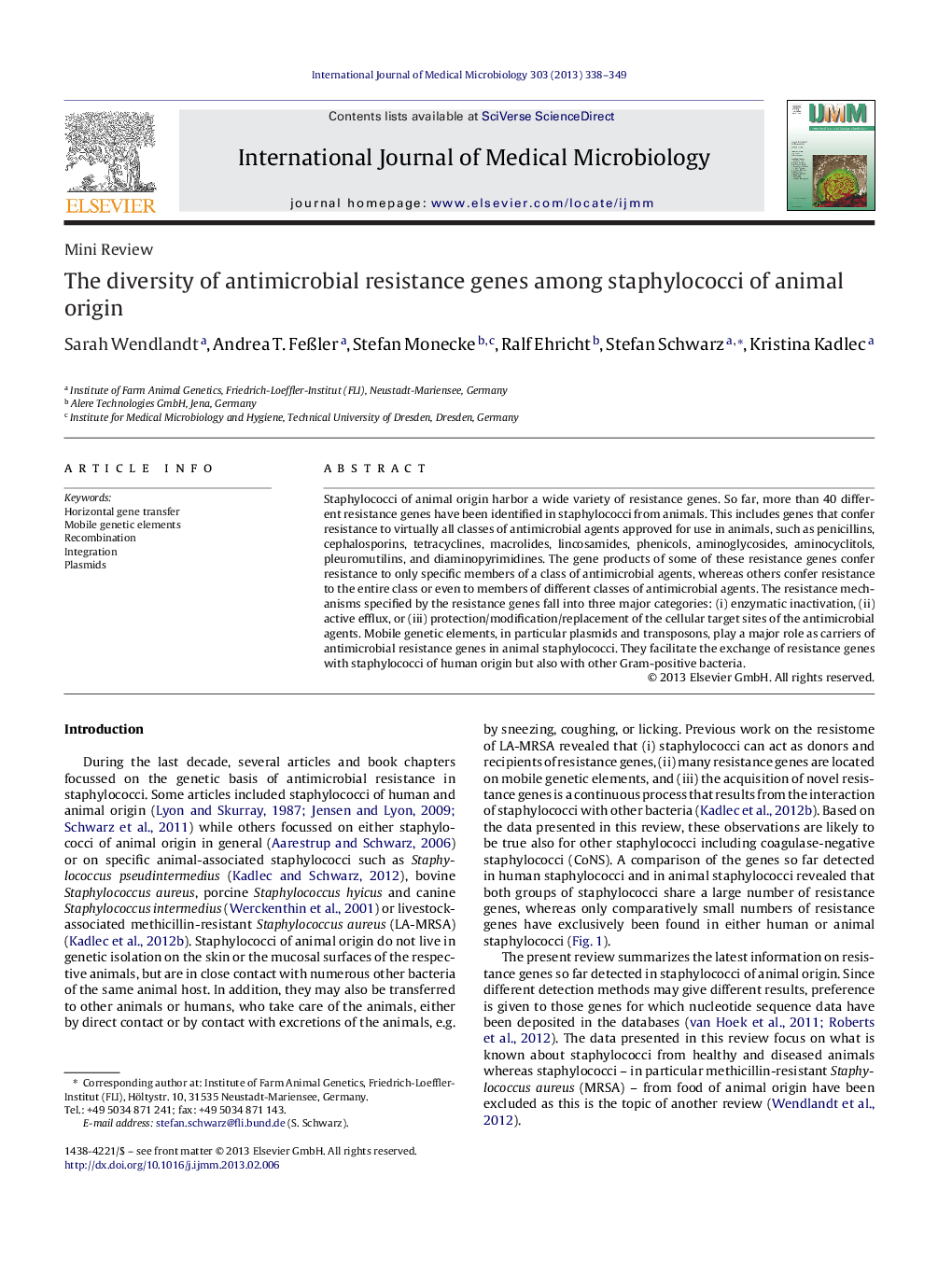 The diversity of antimicrobial resistance genes among staphylococci of animal origin