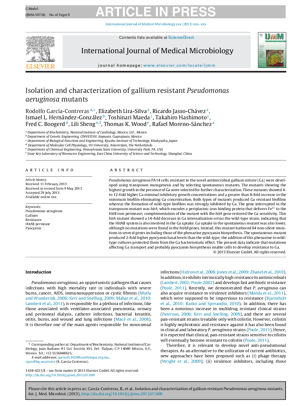 Isolation and characterization of gallium resistant Pseudomonas aeruginosa mutants