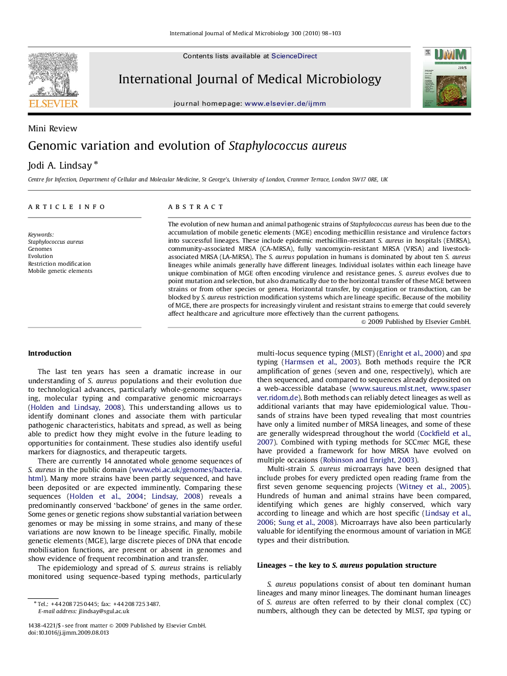 Genomic variation and evolution of Staphylococcus aureus