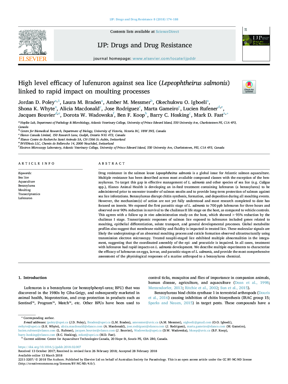 High level efficacy of lufenuron against sea lice (Lepeophtheirus salmonis) linked to rapid impact on moulting processes