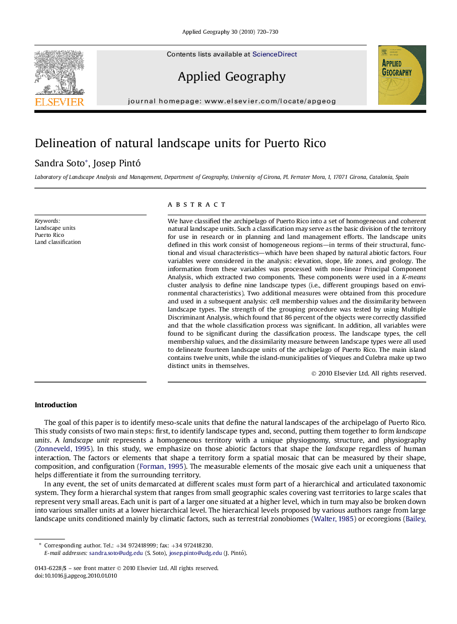 Delineation of natural landscape units for Puerto Rico